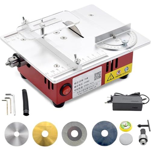 Portable Precision Table Saws, 96W 9200Rpm Mini Table Saw with 4 Saw Blades, 0-14Mm Adjustable, 0-90° Adjustable, Clamping Range 0.3-6.5Mm, Small Cutting Machine for Wooden Crafts