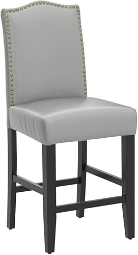 Miniatura 5 de Juego de 2 taburetes de bar de altura de mostrador, taburete de bar de 24 pulgadas para encimera de cocina, taburete tapizado de piel sintética con