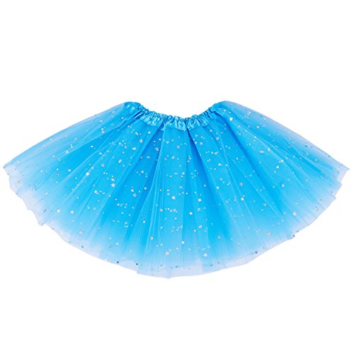 Vetements de Petite Fille Intelligente Jupon d'etoiles en Paillettes Jupe Tutu Moelleux de Danse de Bleu Clair