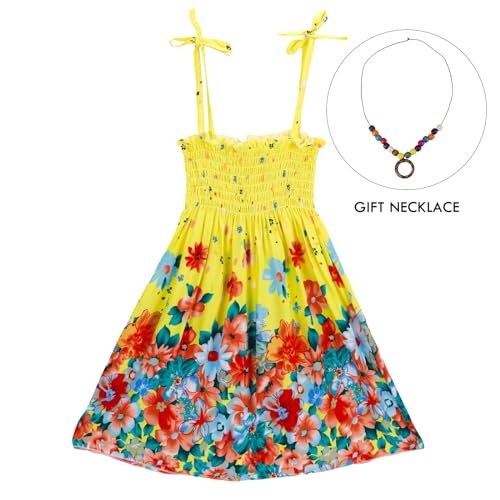 KAKU NANU Girls Summer Dresses Tween Kids Sleeveless Sundress Boho Smocked Tie Strap Outfit 3-11 Years2