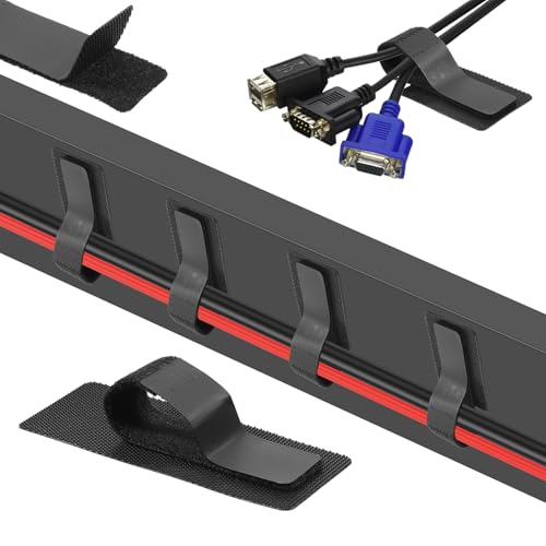 ElevateTech 41pcs Under Desk Cable Management Hook and Loop CableTies Self Adhesive Cable Tie Reusable Management Under Desk ClipsUnder Table CableHider for Home Office Kitchen School