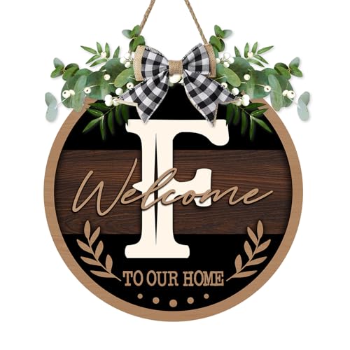 Bolisom Monogram Letter F Front Door Sign, Welcome to Our Home Family Last