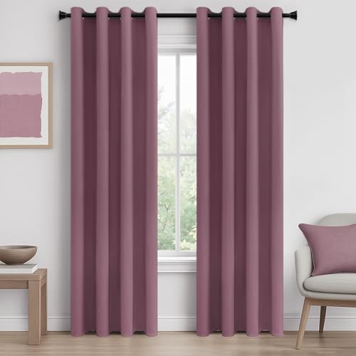 MRTREES Vorhang Blickdicht Gardinen Thermovorhang mit Ösen Verdunklungsvorhang Ösenschal Vorhänge Kurz Modern 225×140cm(H×B) Altrosa 2er Set für Hotels Büros Wohnzimmer Schlafzimmer Kinderzimmer