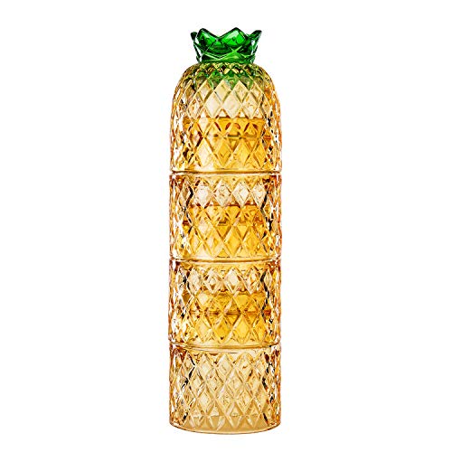 Diamond Star Stacking Glasses Fruit Set Of 4 10 Oz Cups Pear Pineapple Colorful Stackable Drinking Glass Sets Yellow With Green Leaf Glassware For Drinking Water, Bear #TOP7