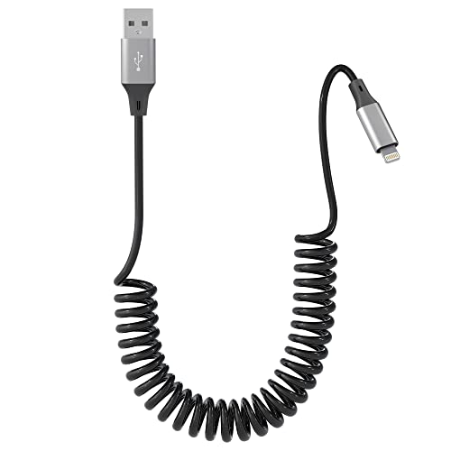 Coiled Lightning Cable Apple Carplay Compatible [Apple Mfi Certified] Short Usb To Lightning Apple Carplay Cable With Data Sync, Retractable Iphone Charger Cord For Iphone/Pad/Pod #TOP6