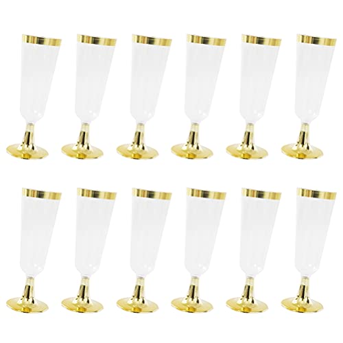 DOITOOL 12 peças descartáveis de champanhe com aro dourado, taça de vinho tinto de plástico para fes