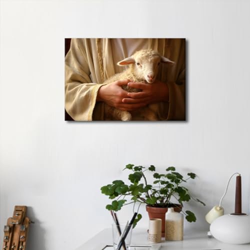 Lienzo de Jesucristo con cordero: transforma tu sala de estar en un espacio de paz 5