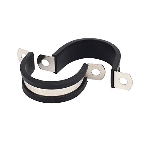 Aexit 35mm Dia Clamps EPDM Rubber Lined U Shaped Pipe Tube Wire Clamps Strap Clamps Clips 2pcs
