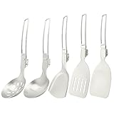 Lixternum Camping Kitchen Utensil Set, 5Pcs Foldable Stainless Steel Outdoor Cooking Utensil, Portable Folding Soup Ladles Strainer Spatula Kitchen Gear for Outdoor Camping BBQs Parties(Color:Silver)