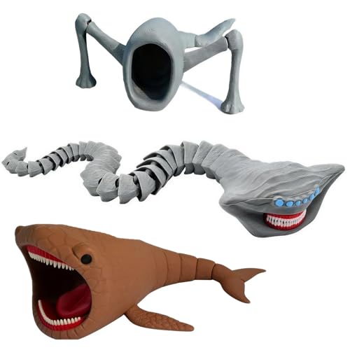 3 Pcs Bloop Sea Monster 3D Printed Flexible Articulated Fidget Toy,Sea Eater Deep-Sea Creature Collectible Figure,Desk Stress Relief Toy and Unique Gift for Ocean Lovers