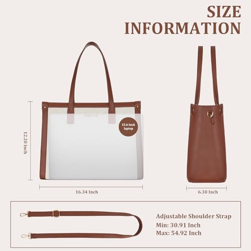 MOSISO Laptop Tote Bag, 15.6 inch PU Leather Women Rhombus Quilted Handbag & Clutch Purse, Waterproof Computer Bag Work Briefcase for Business Office, Brown4