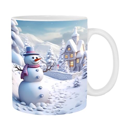 jiyun Tasse de Noël en Céramique 350ml - Mug à Café avec Motif Père Noël et Bonhomme de Neige