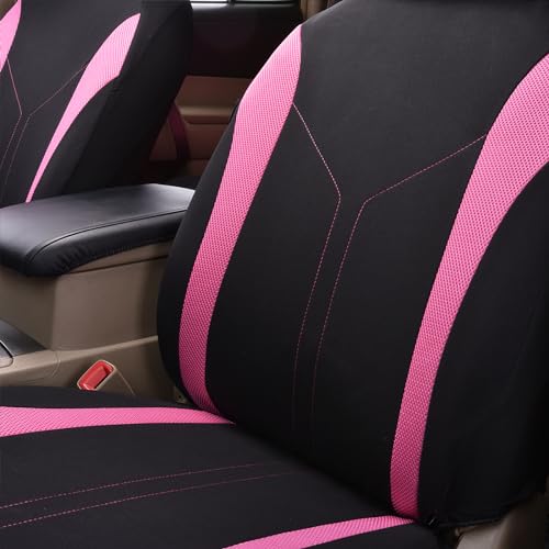 Flying Banner Universal Fit Car Seat Cover Sets Mesh Fabric Splicing Polyester Cover (Full Set, Black and Pink) - Image 4