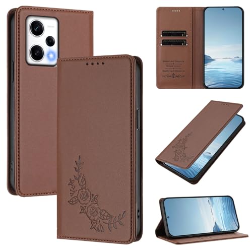 �X�}�z�P�[�X �Ή��@�� for Redmi Note 12 Pro Plus 5G / Note 12 Explorer �yRFID�u���b�N�z�y�J�[�h�z���_�[�t�����z �}�O�l�b�g�J�� �X�^���h�@�\�t���z�X�}�z�P�[�X Brown