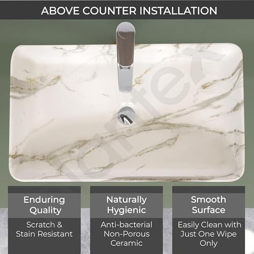 Image of Plantex Wash Basin for Bathroom /Ceramic Tabletop WashBasin /Sink /Basin for Bathroom /Restaurant, Hotel (Marble Finish, 24 x 13 x 5 Inch)