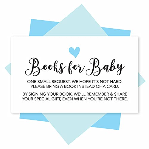 Hadley Designs 25 Books For Baby Shower Request Cards - Blue Baby Shower Invitation Inserts, Book...