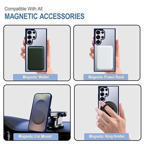 Image of CEDO Cover for Samsung Galaxy S25 Ultra (5G) | Compatible with MagSafe Wireless Charging | Designed with Magnetic Lock Shockproof Phone Bumper Transparent Back Case Cover (Navy Blue)