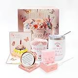 Unique Birthday Gifts for Women, Present Ideas for Her, Mom, Wife, Sister, Friend, Coworker Luxury Birthday Box for Women Gift Basket with Tumbler, Rose Soap, Mirror Birthday Greeting Card