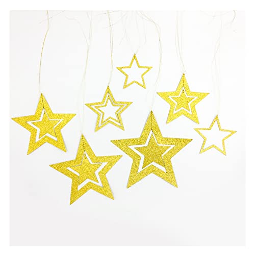Yurosiay Stelle Glitterate da Appendere Set di 7 Stelle di Carta Glitterate Decorazione Appendere Decorazione Natalizia Stella Stelle da Appendere per Matrimoni Feste Albero di Natale Oro
