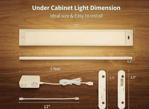Image of 12 Inch Under Cabinet Lights 2 Packs High Brightness Easy Install Plug in, Hand Wave Activated LED Under Counter Lights for Kitchen for Bookshelf 5CCT& Stepless Dimmable Closet Motion Light