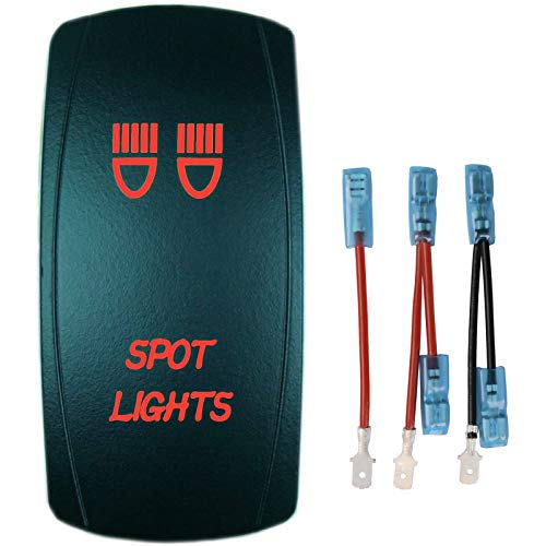 QUNQI STAR 5 pin Laser Backlit Rocker Switch Rock Lights 20A 12V On/Off LED Light Toggle Switch with Jumper Wires Set（SPOR Lights,Red）