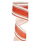 HUIHUANG Red White Stripe Ribbon Red Wired Burlap Ribbon 2.5 Inch X 10 Yards Valentine's Wreath Ribb