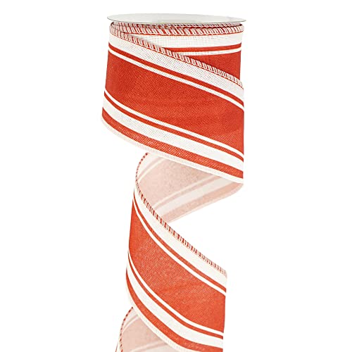 Huihuang Red White Stripe Ribbon Red Wired Burlap Ribbon 2.5 Inch X 10 Yards Valentine's Wreath Ribbon For Gift Wrapping Bows Crafts Swags Home Door Decoration Christmas Bows #TOP20