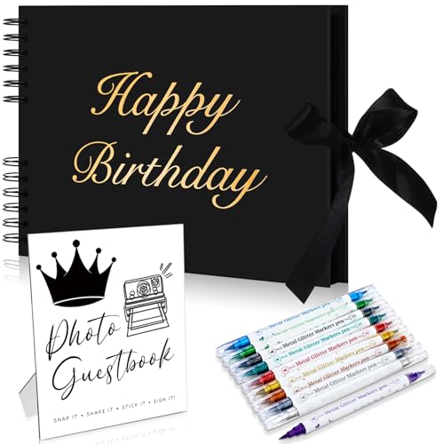 AmazingSpark Birthday Guest Book Set Memory Photo Guest Book Black