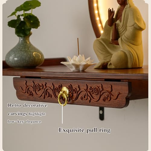 Mesa de altar de madera flotante para proteger y elevar figuras de Buda 8