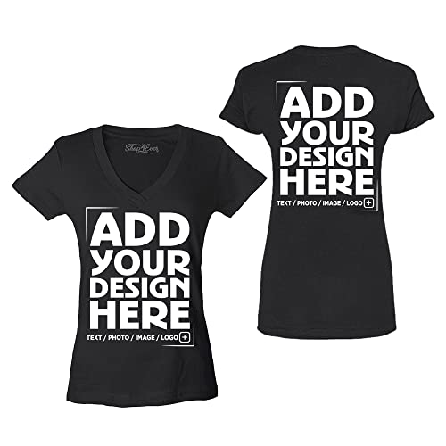 Personalized Custom Design Your Own Front Back Women's V-Neck T-Shirt Slim Fit Customizable Shirts