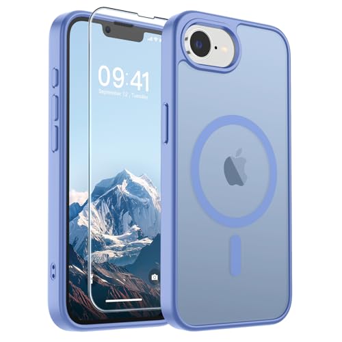 Image of SUPFINE Magnetic for iPhone 17e Case /iPhone 16e Case with Screen Protector (Compatible with MagSafe)(Military Grade Drop Protection) Translucent Matte with Anti-Fingerprint Phone Case,Blue Purple
