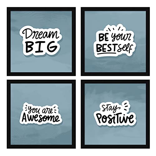 Image of ArtX Paper Motivational Quote Dream Big Wall Art Painting, Framed Paintings For Home Office Decor 20 X 20 inches (Combined), 10.0 X 10.0 each, Multicolor Posters With Frame, Set of 4