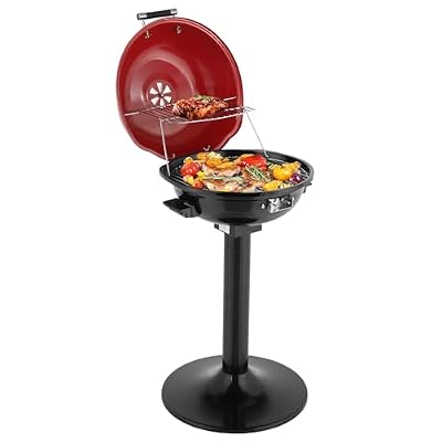 Pinikuyiro Electric BBQ Grill 1600W Indoor/Outdoor Electric Grill for Indoor & Outdoor Use,Portable Removable Stand Grill (Red)