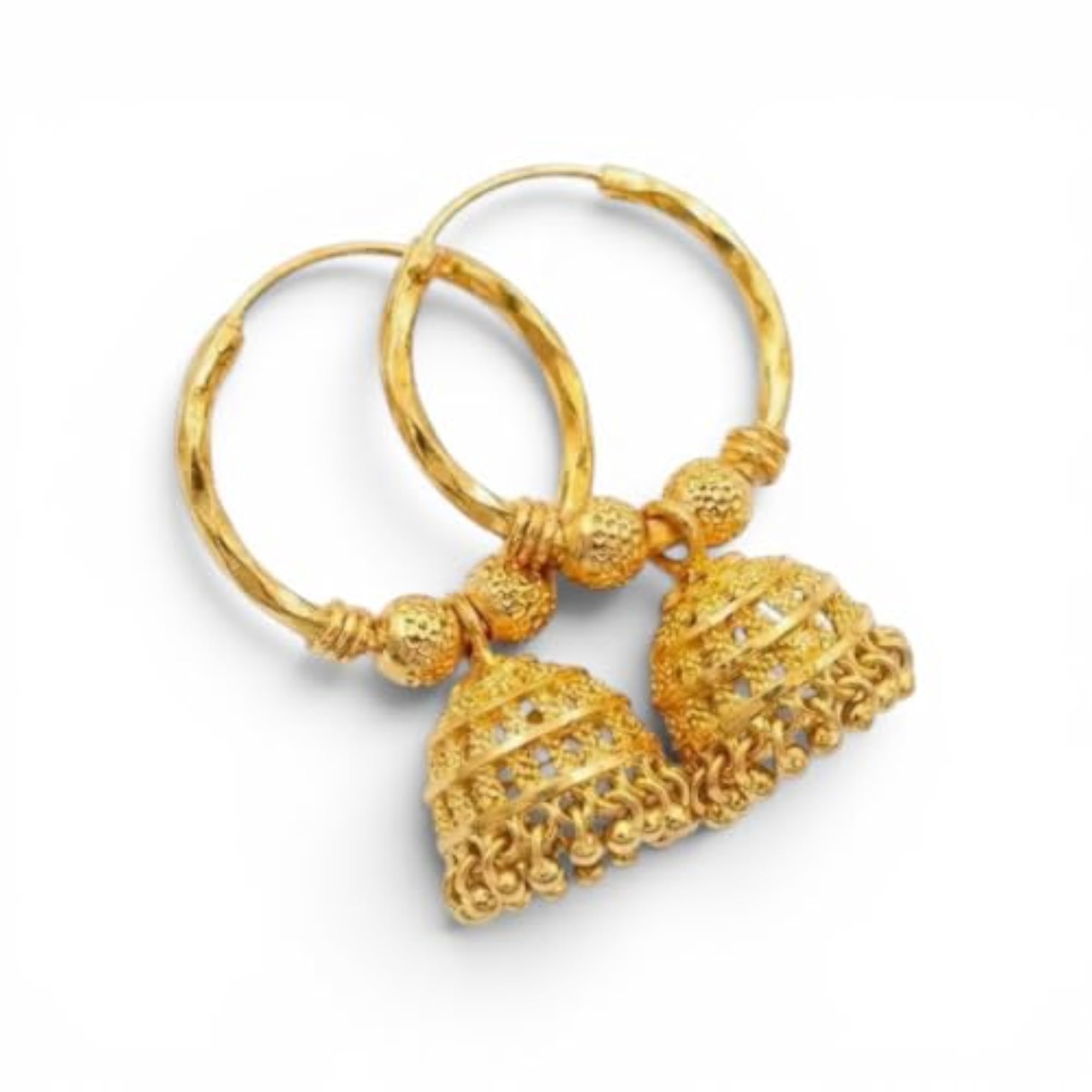 Traditional Gold Plated Jhumka Bali Hoop Earrings, Ethnic Style