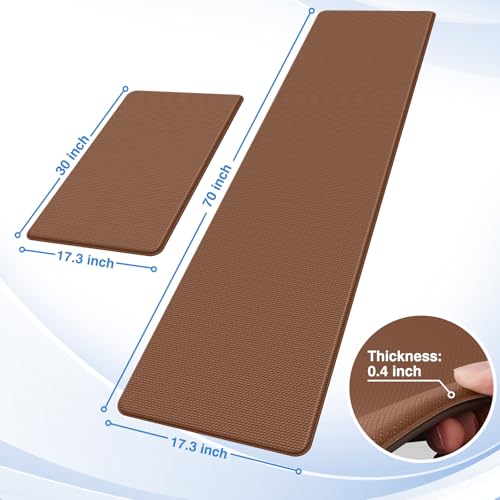 Image of StepRite Kitchen Mats, 2PCS Kitchen Rugs, Cushioned Anti Fatigue Kitchen Mats for Floor, Non-Slip Standing Desk Mat, Waterproof Kitchen Rug Set for Floor, Office, 17.3 inchx30 inch+17.3 inchx70 inch, Terracotta Brown