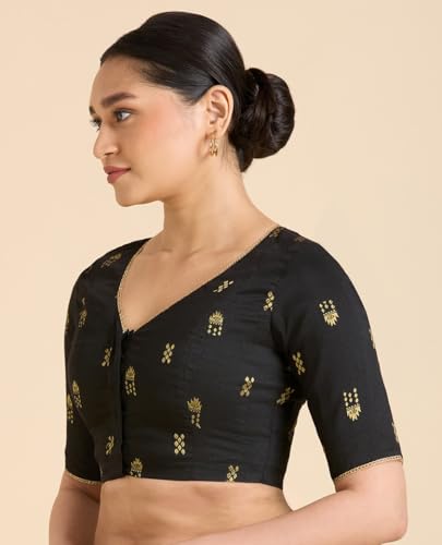 Image of Studio Shringaar Women's Handloom Cotton Silk Readymade Saree Blouse