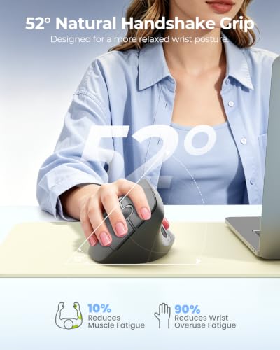 Image of seenda Ergonomic Wireless Mouse, MOU200 Vertical Bluetooth Mouse with 2.4G USB Receiver, Dual Bluetooth, Quiet Clicks, 52 Grip, 3-Level DPI, 116g Right Hand Mouse for Laptop PC Mac Android, Black