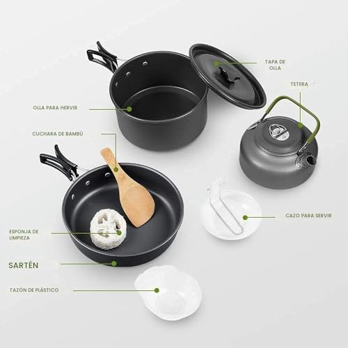 Miniatura 2 de Qtiwe Camping Cookware Outdoor Libre ,Utensilios De Cocina Para Acampar, Ollas De Aluminio Ligero Plegables Para Camping, Vajilla Para Cocinar Al Aire Libre.