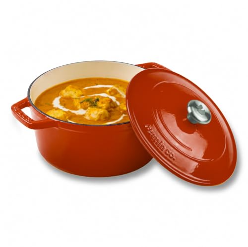 Image of CUMIN CO. Cast Iron Dutch Oven 4L, 24 cm | Induction Base Cookware | 10 Years Warranty | Non Toxic Non Stick Biryani Pot with Lid | Heavy Bottom | Chemical Free Coating | Free Accessories | Color: Rust
