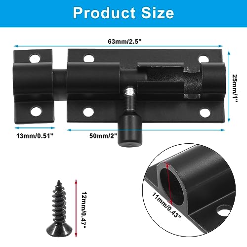 Piutouyar 2 Pcs 2 Inch Barrel Bolt Latch, Heavy Duty Sliding Door Latch Aluminum Alloy Mini Slide Bolt Latch Small Sliding Lock Door Lock for Security Gate Warehouse Garage Door Latches(Black)