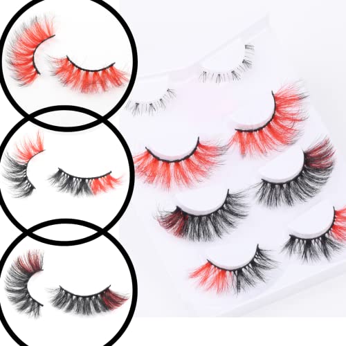 Red Lashes - Colored Faux Mink Lash Set - Colorful Glitter Eyelashes, Bottom Lower Lash In Pack, Eyelash Extension Sets: Red Cosplay, Anime, Drag False Lashes #TOP6