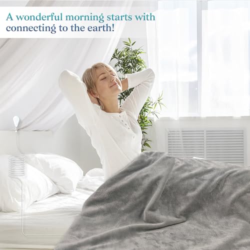 LEOANITTY Grounding Blanket for Bed Sleeping Therapy, 79 * 55 inch, Grounded Throw for Pain Relief, Sleeping Better, Energy, Earthing Conductive Sheet (Grey)