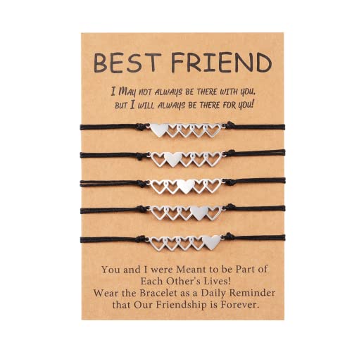 Imagen de CheersLife 5 Piezas Juego De Pulseras Para Mejores Amigos Pulsera De Deseos De Amistad Pulsera De Corazón a Distancia a Juego Regalos Para Mujeres Niñas Adolescentes Hombres Hermanas