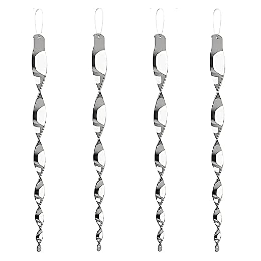 Bgfuni Reflekterande fågelavskräckande stänger, 30 cm hängande fågelavvisande, reflekterande spiral avskräckande fågelavvisande enhet för skrämmande fåglar duvor borta håll fåglar borta från ditt hem (4 st, silver)