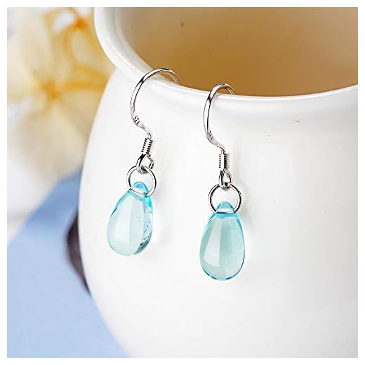 Jenny.Ben Pendientes de Gota de Agua de Cristal Azul Artificial para Mujer Pendientes de Plata de Ley 925