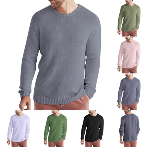 Men's Crewneck Sweaters Soft Casual Knitted Sweaters Long Sleeve Classic Fall Pullover Sweaters with Ribbing Edge