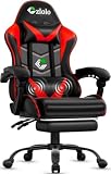 Czlolo Gaming Chair with Footrest Racing Style Lumbar Support Massager Video Game Chair with Metal Legs, High Back Reclining Gamer Chair with Headrest, 360° Swivel Office Computer Desk Chair (Red)