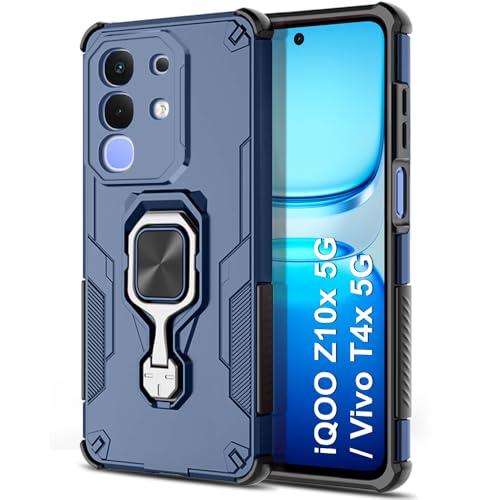 Image of TheGiftKart Tough Armor Bumper Back Case Cover for iQOO Z10x 5G / Vivo T4x 5G | Ring Holder & Kickstand In-Built | 360 Degree Protection Back Case Cover for iQOO Z10x 5G / Vivo T4x 5G (PC & TPU, Blue)