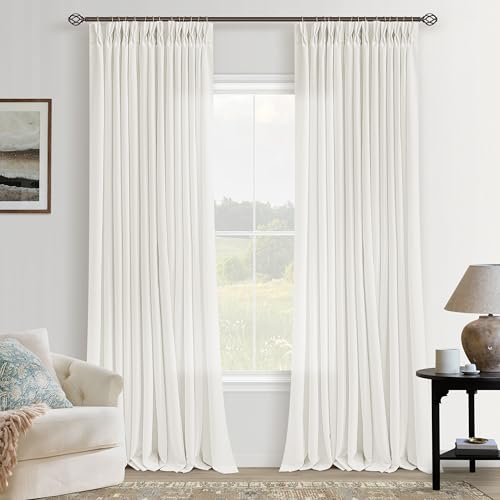 Image of Natural Semi Sheer Linen Pinch Pleated Curtains 108 Inch Long