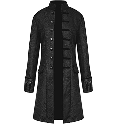 Abrigo para hombre, estilo vintage, para disfraz de Frock Coat Cosplay para Halloween - Negro - Medium